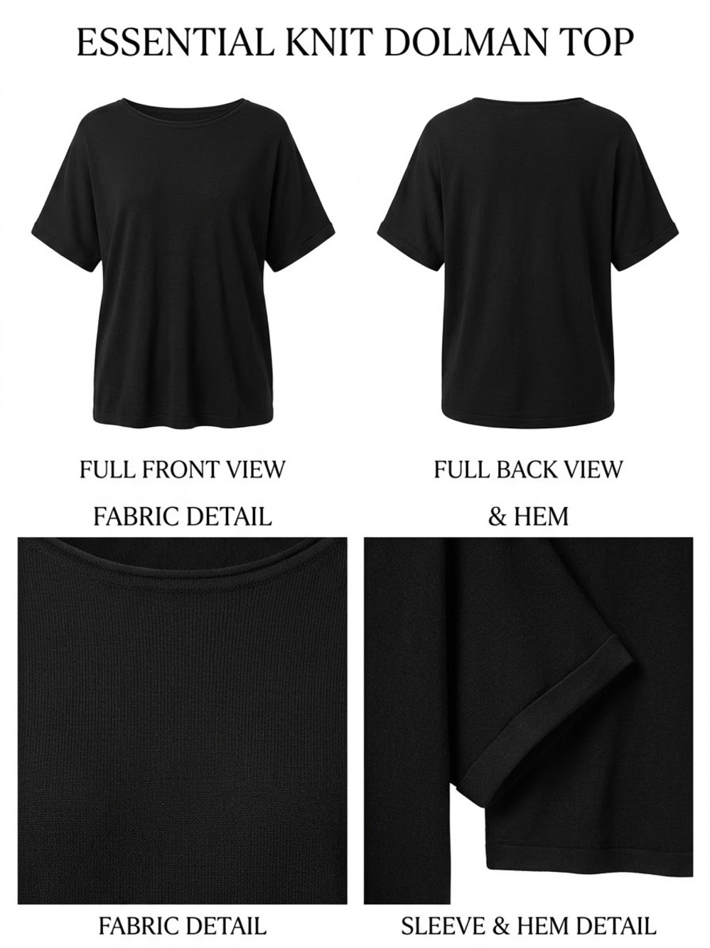 Essential Knit Dolman Top - Black